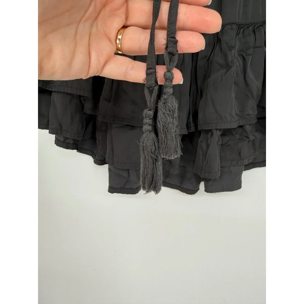Aerie Womens Charcoal Grey Tiered Ruffle‎ Mini Skirt Silky Viscose Smocked XS